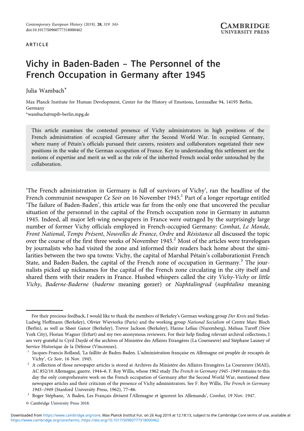 The Personnel of the French Occupation in Germany After 1945