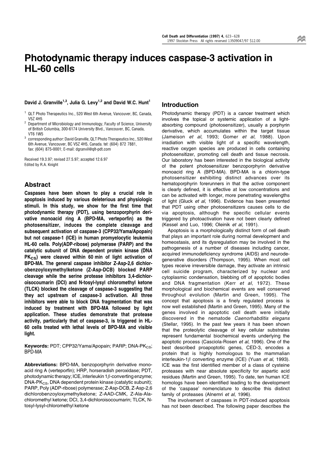 Photodynamic Therapy Induces Caspase-3 Activation in HL-60 Cells