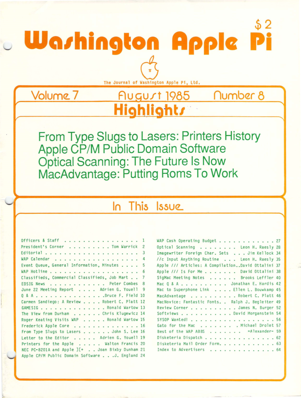Washington Apple Pi Journal, August 1985