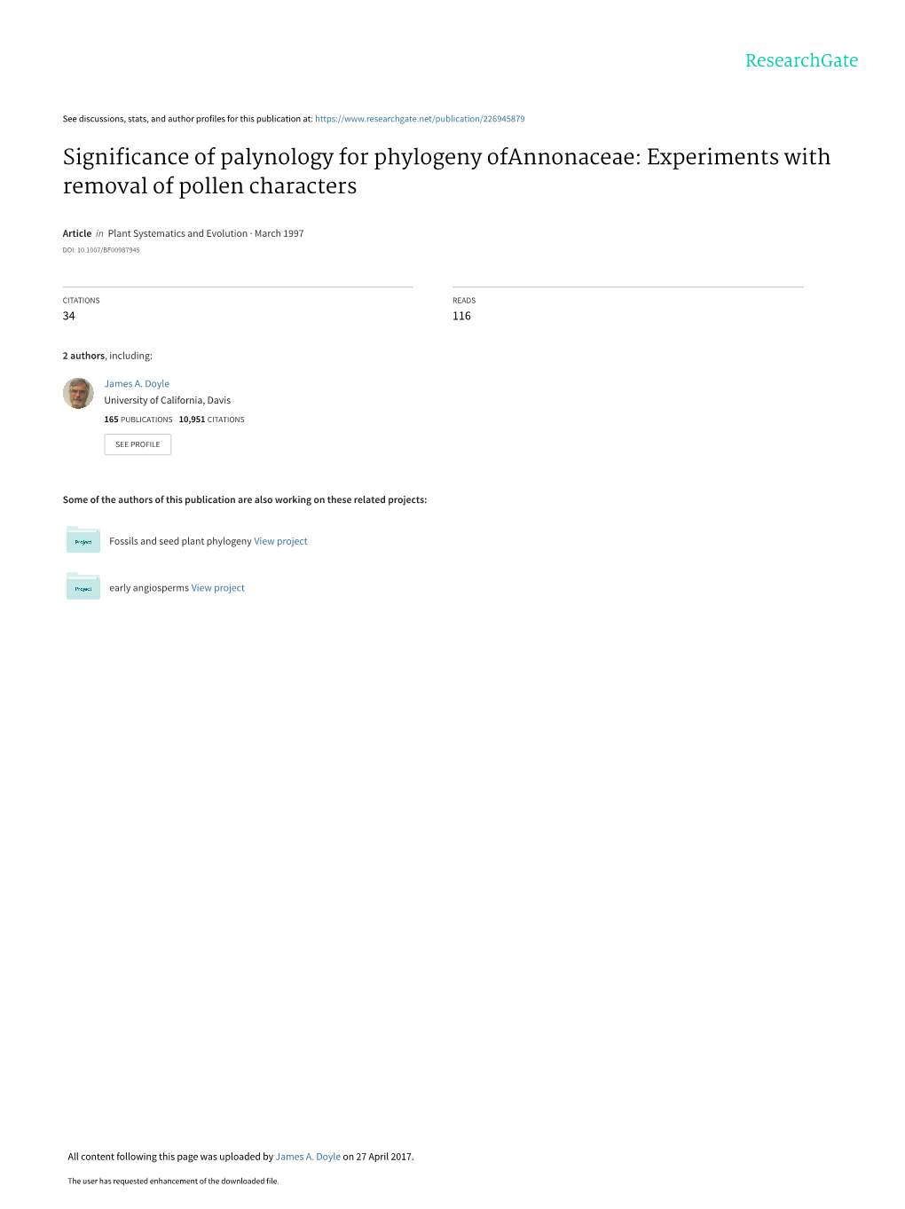 Significance of Palynology for Phylogeny of Annonaceae: Experiments with Removal of Pollen Characters*