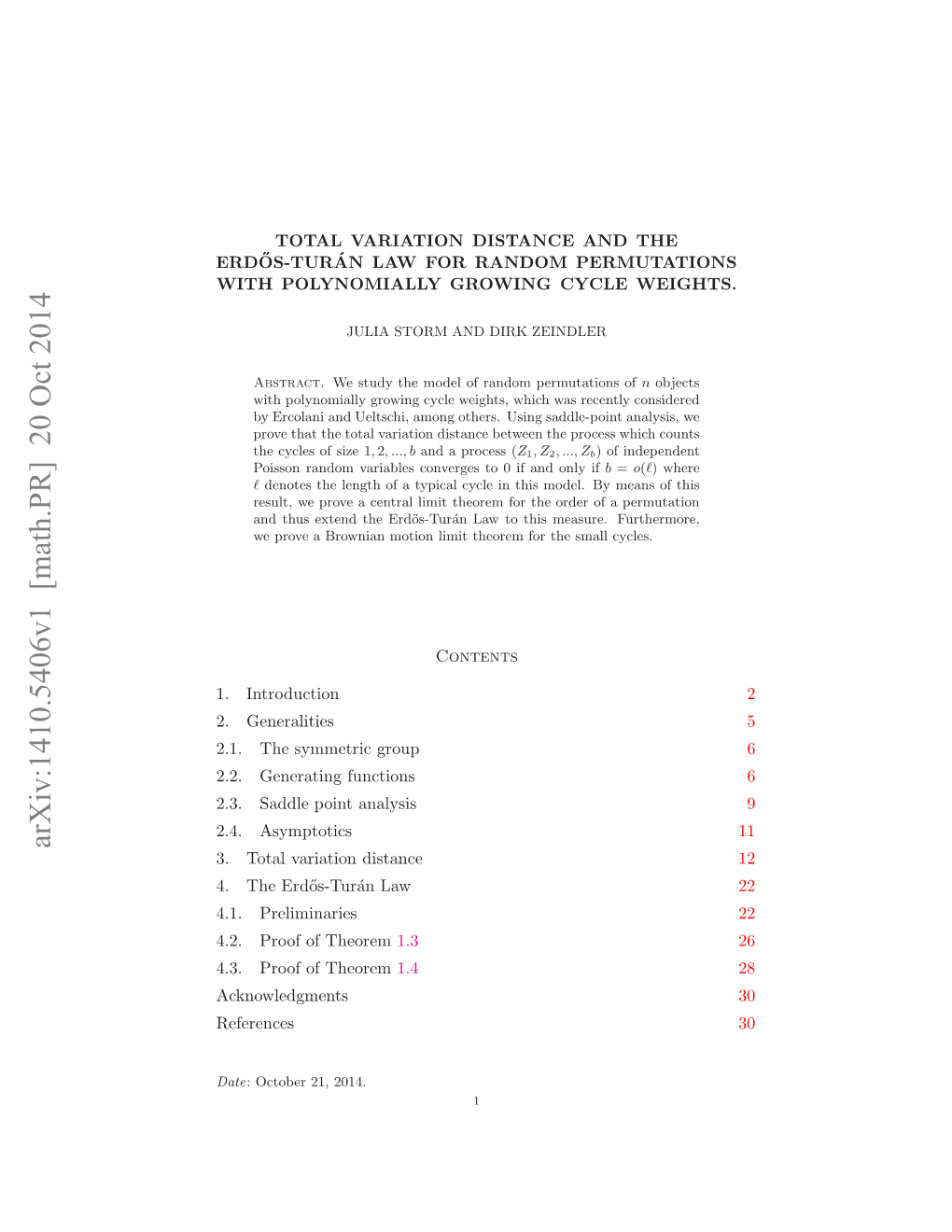 Total Variation Distance and the Erdős-Turán Law for Random