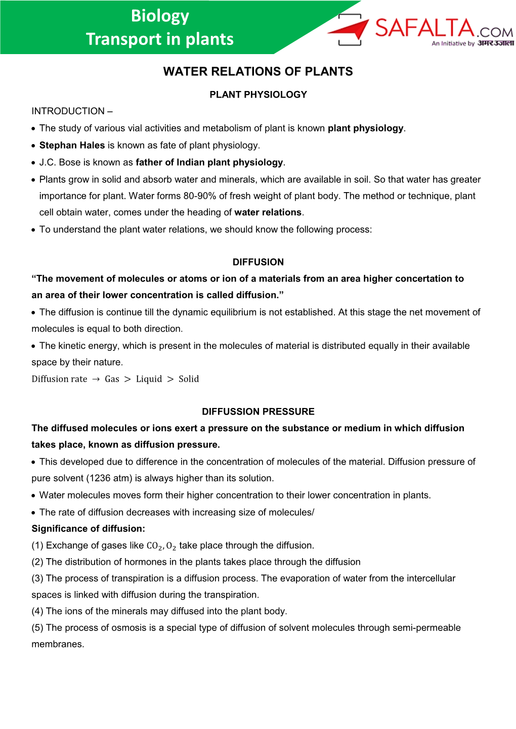 Biology Transport in Plants