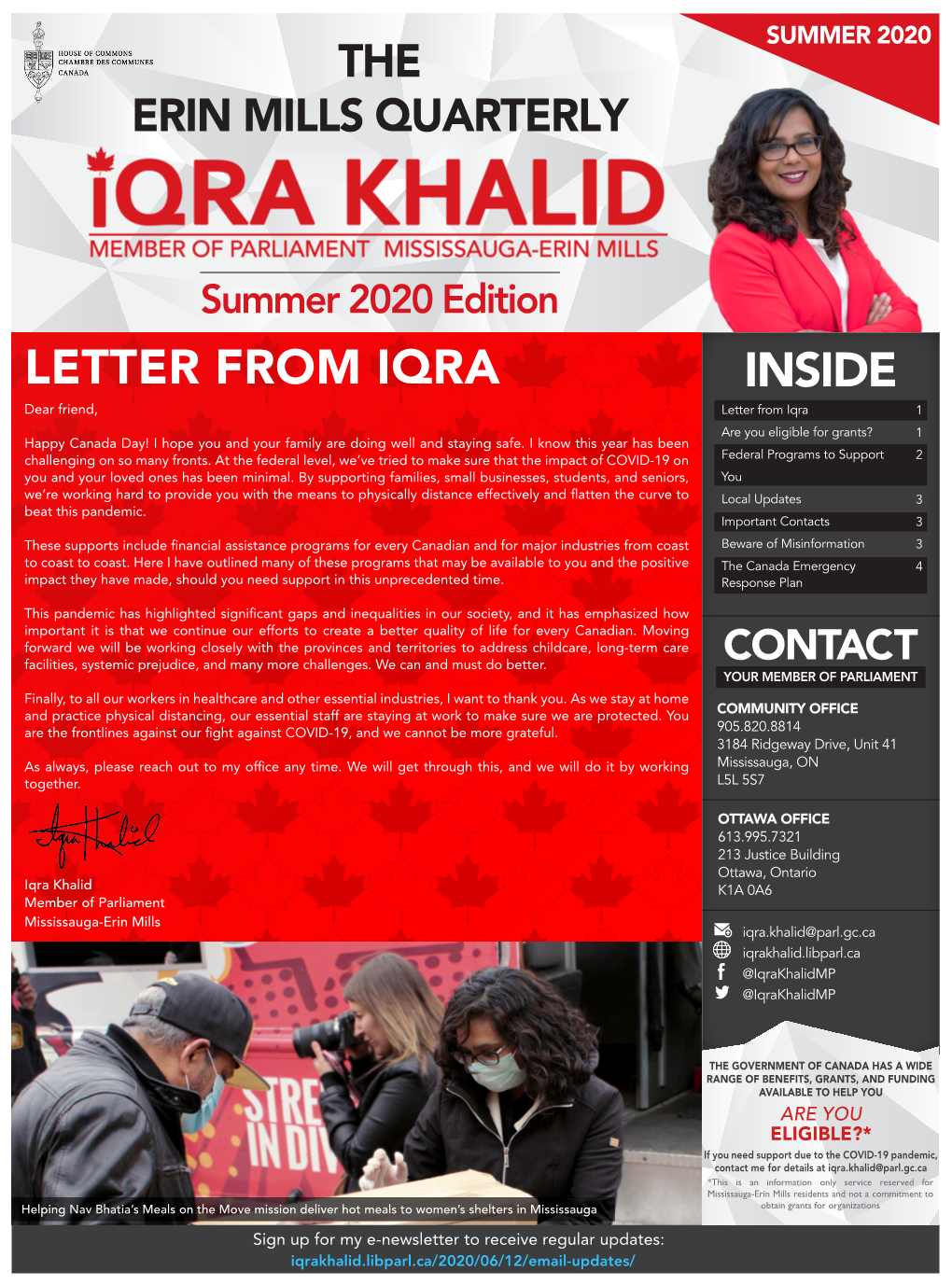 LETTER from IQRA INSIDE Dear Friend, Letter from Iqra 1 Are You Eligible for Grants? 1 Happy Canada Day! I Hope You and Your Family Are Doing Well and Staying Safe