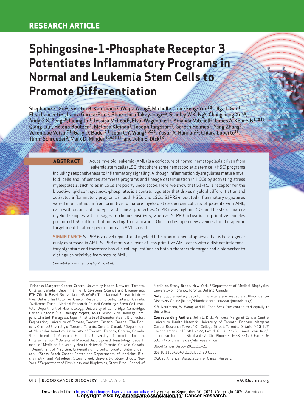 Sphingosine-1-Phosphate Receptor 3 Potentiates Inflammatory Programs in Normal and Leukemia Stem Cells to Promote Differentiation