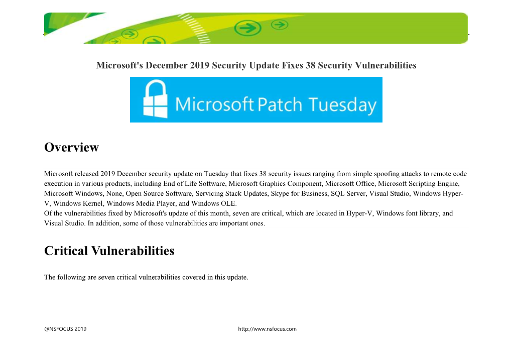 S December 2019 Security Update Fixes 38 Security Vulnerabilities