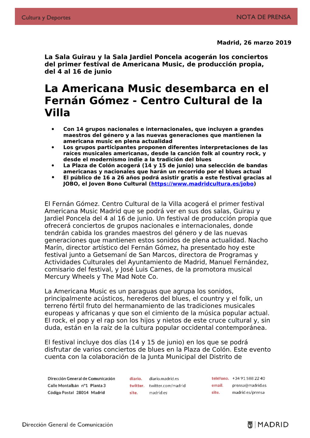La Americana Music Desembarca En El Fernán Gómez - Centro Cultural De La Villa