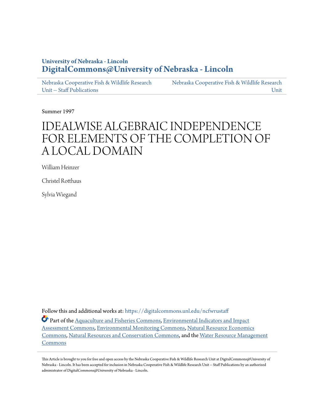 IDEALWISE ALGEBRAIC INDEPENDENCE for ELEMENTS of the COMPLETION of a LOCAL DOMAIN William Heinzer