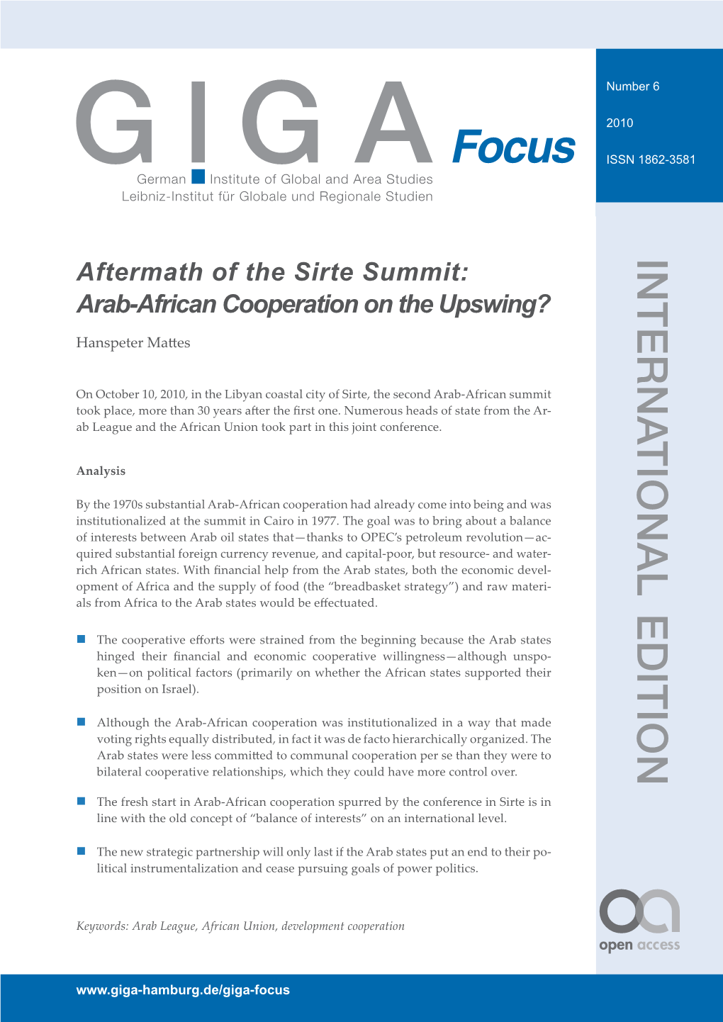 Aftermath of the Sirte Summit: Arab-African Cooperation on the Upswing?