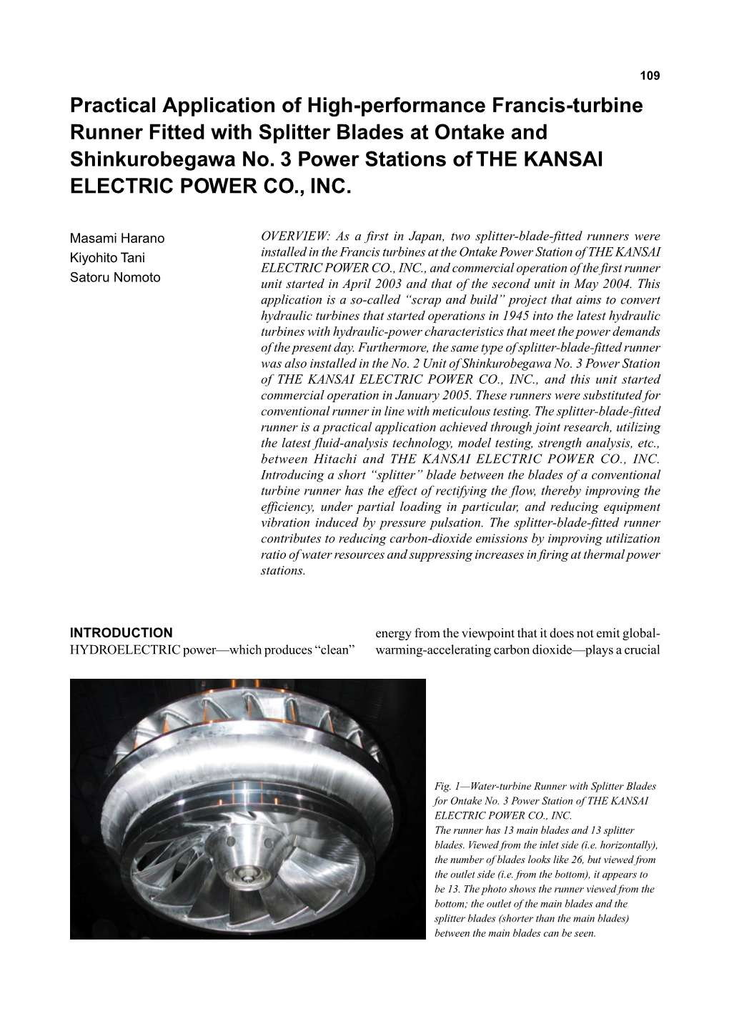 Practical Application of High-Performance Francis-Turbine Runner Fitted with Splitter Blades at Ontake and Shinkurobegawa No