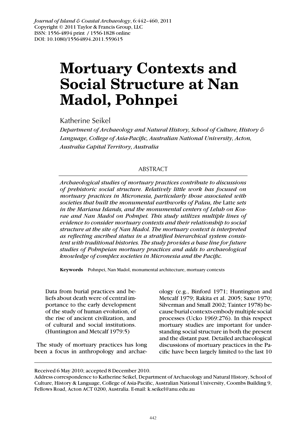 Seikel 2011 Mortuary Contexts and Social Structure at Nan Madol