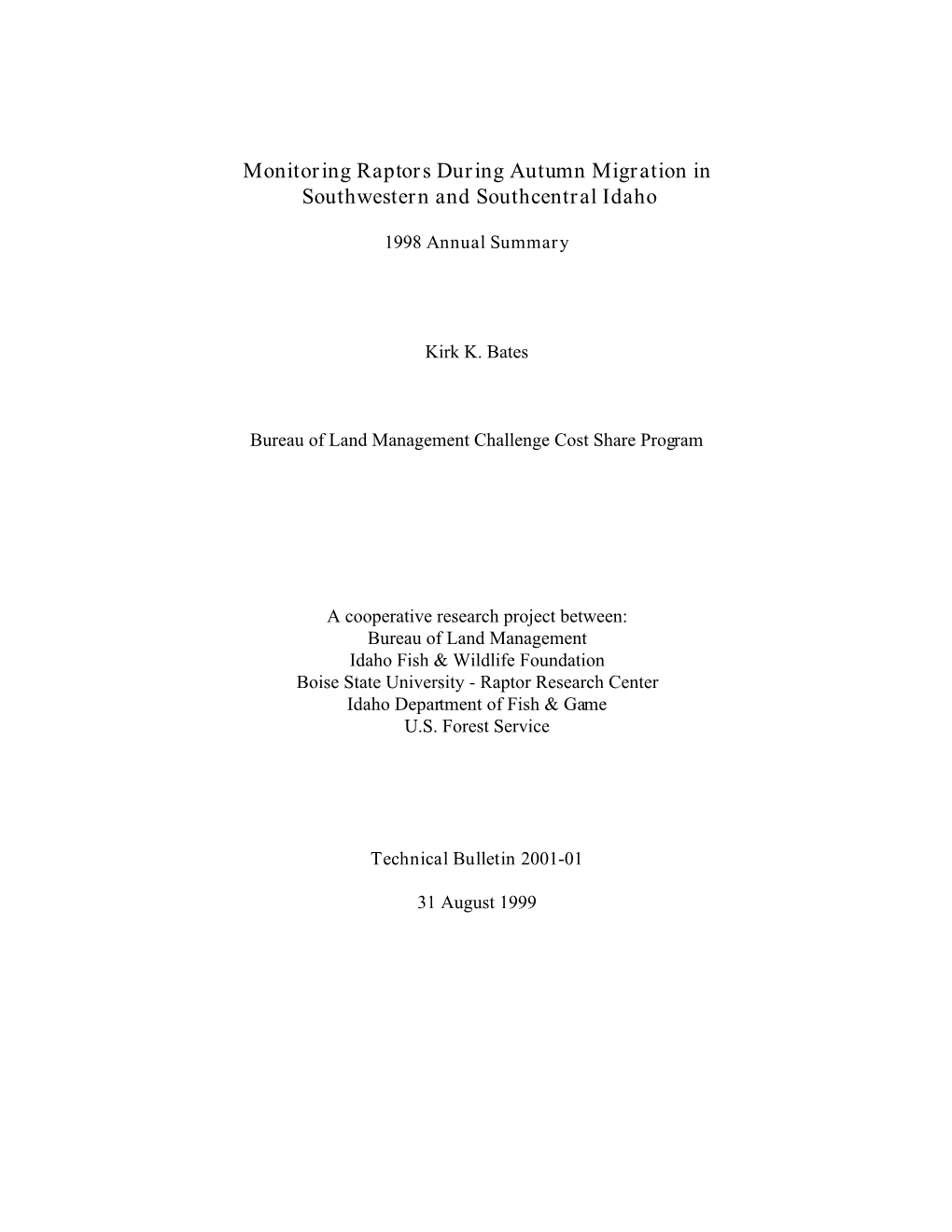 Monitoring Raptors During Autumn Migration in Southwestern and Southcentral Idaho