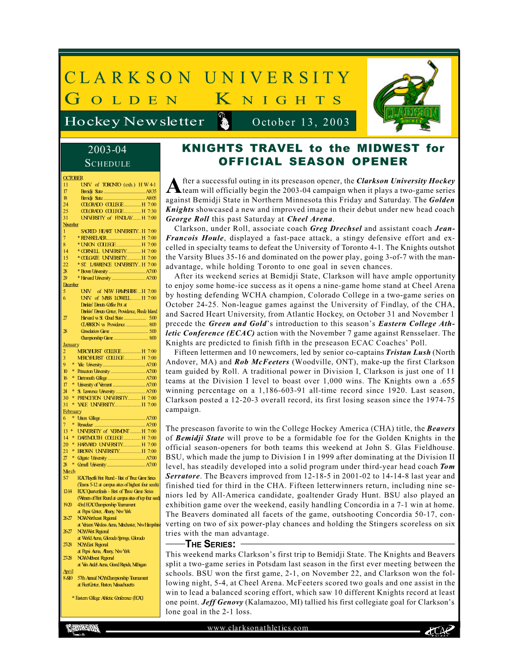 Clarkson University Hockey 11 UNIV