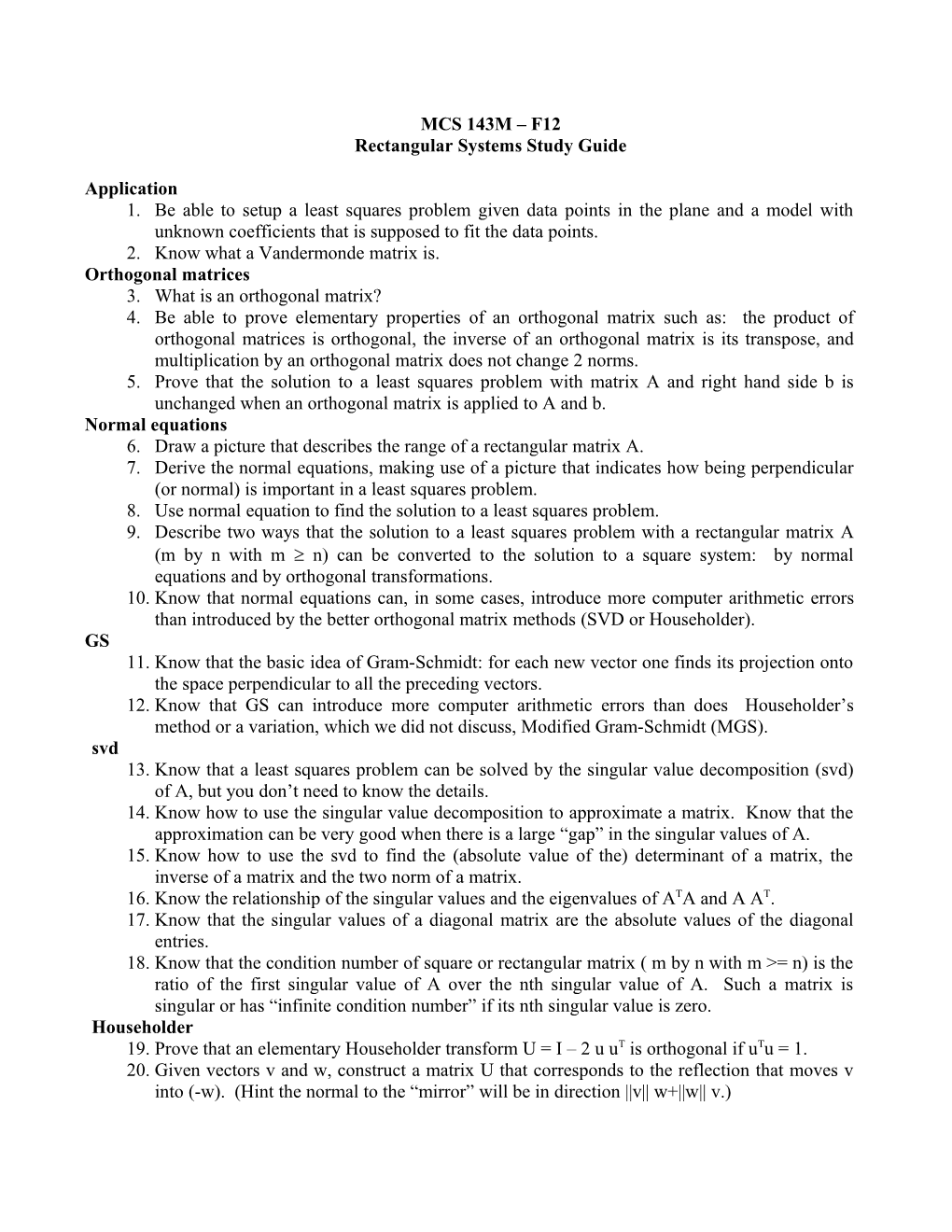 Rectangular Systems Study Guide