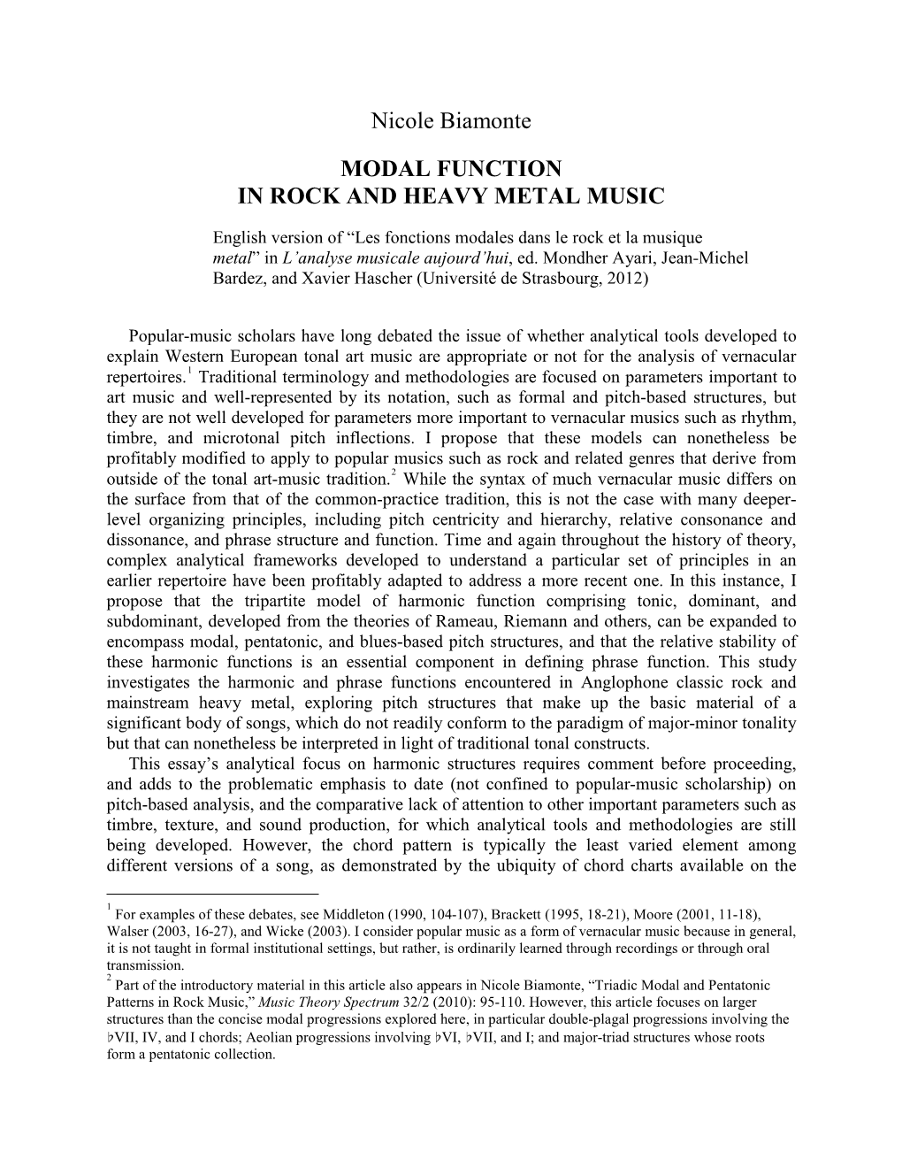 Nicole Biamonte MODAL FUNCTION in ROCK and HEAVY METAL MUSIC