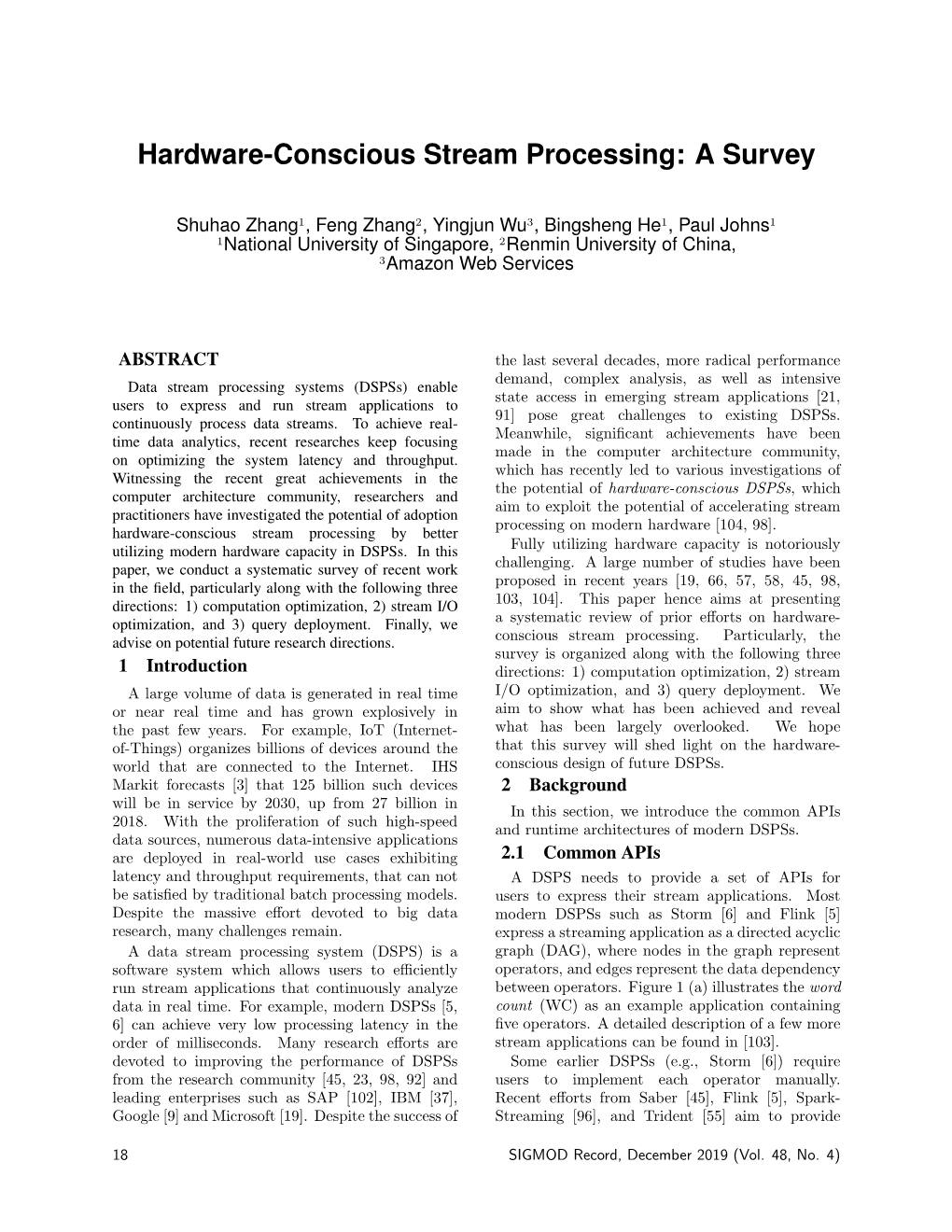 Hardware-Conscious Stream Processing: a Survey