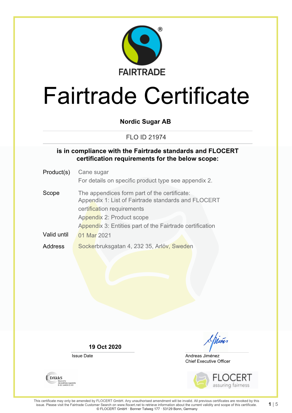 Fairtrade Certificate