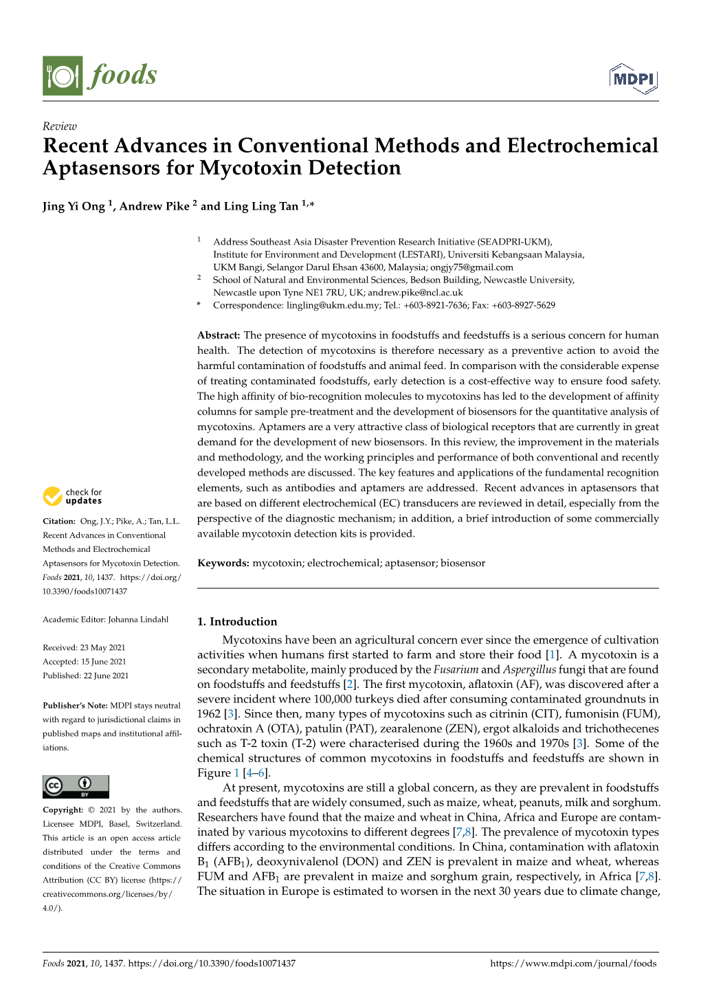 Recent Advances in Conventional Methods and Electrochemical Aptasensors for Mycotoxin Detection