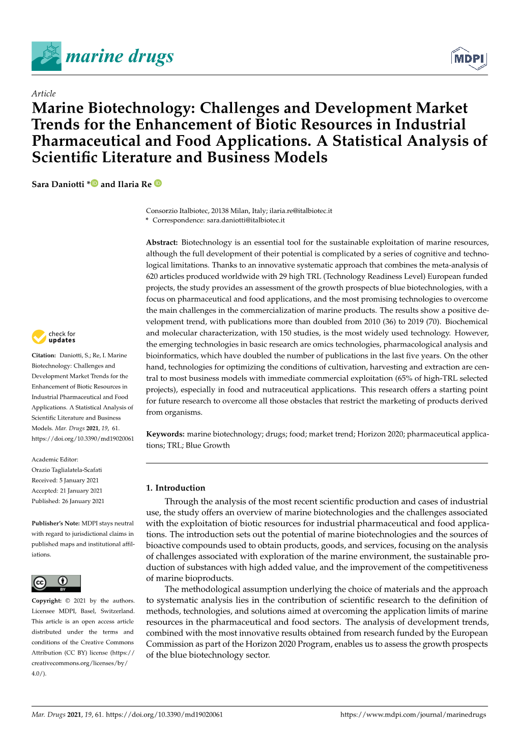 Marine Biotechnology: Challenges and Development Market Trends for the Enhancement of Biotic Resources in Industrial Pharmaceutical and Food Applications