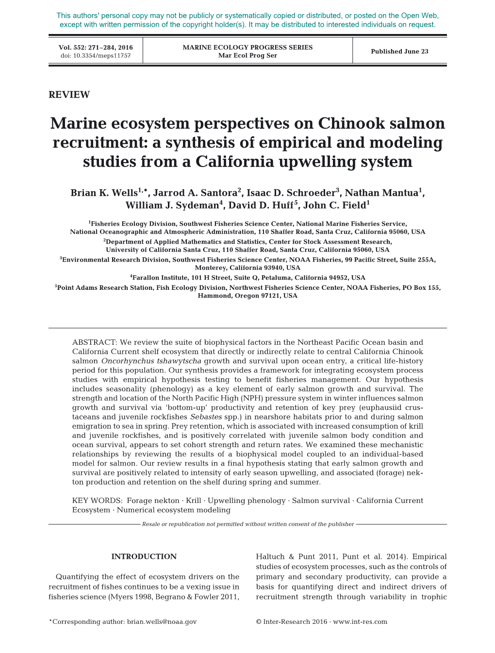 Marine Ecosystem Perspectives on Chinook Salmon Recruitment: a Synthesis of Empirical and Modeling Studies from a California Upwelling System