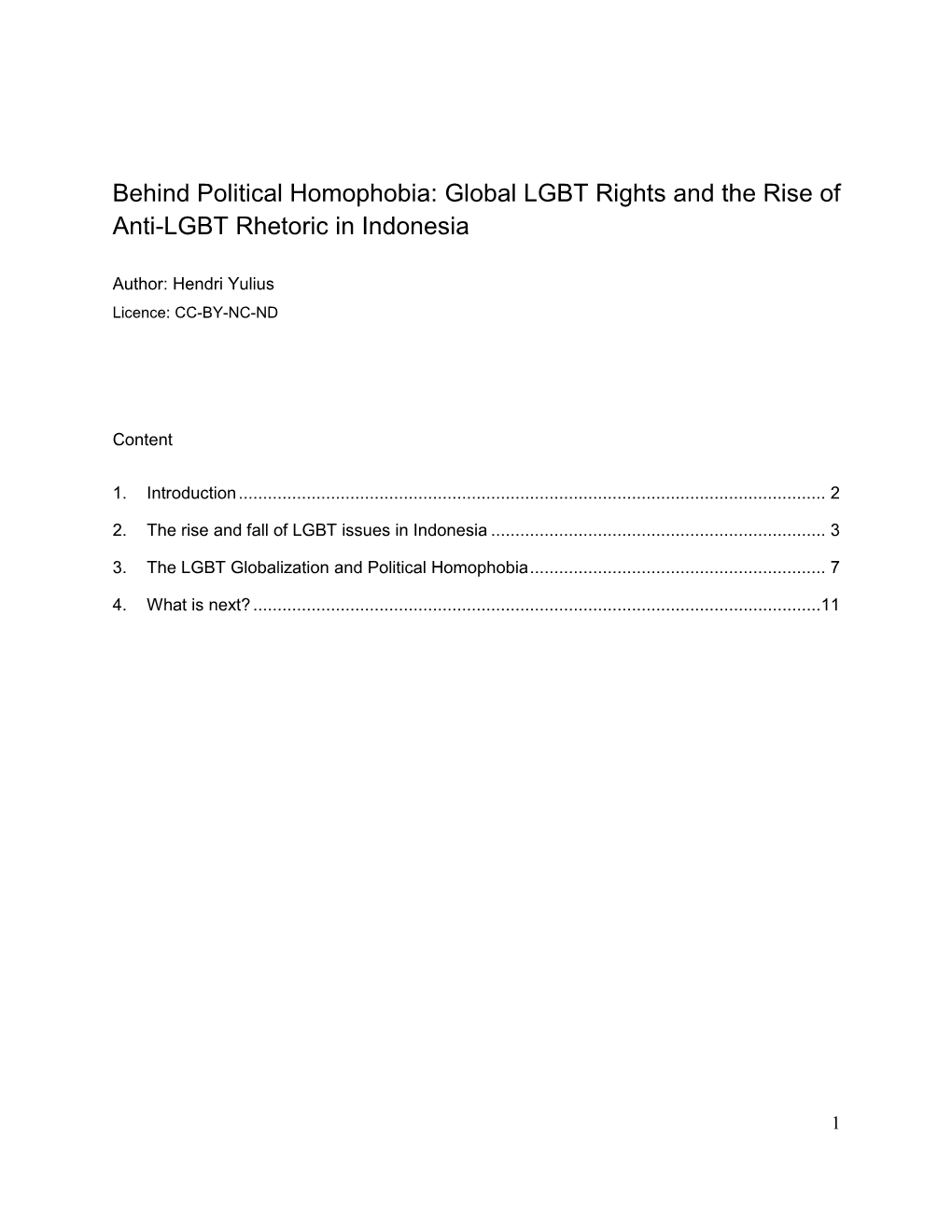 Behind Political Homophobia: Global LGBT Rights and the Rise of Anti-LGBT Rhetoric in Indonesia