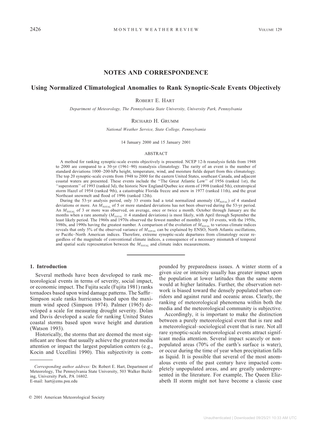 NOTES and CORRESPONDENCE Using Normalized Climatological