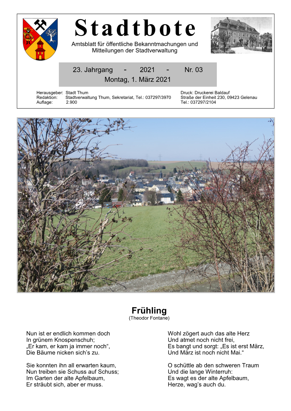 Stadtbote Amtsblatt Für Öffentliche Bekanntmachungen Und Mitteilungen Der Stadtverwaltung