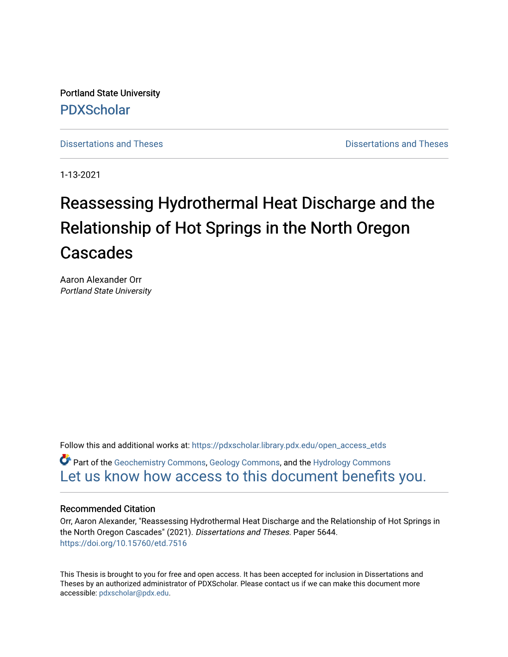 Reassessing Hydrothermal Heat Discharge and the Relationship of Hot Springs in the North Oregon Cascades