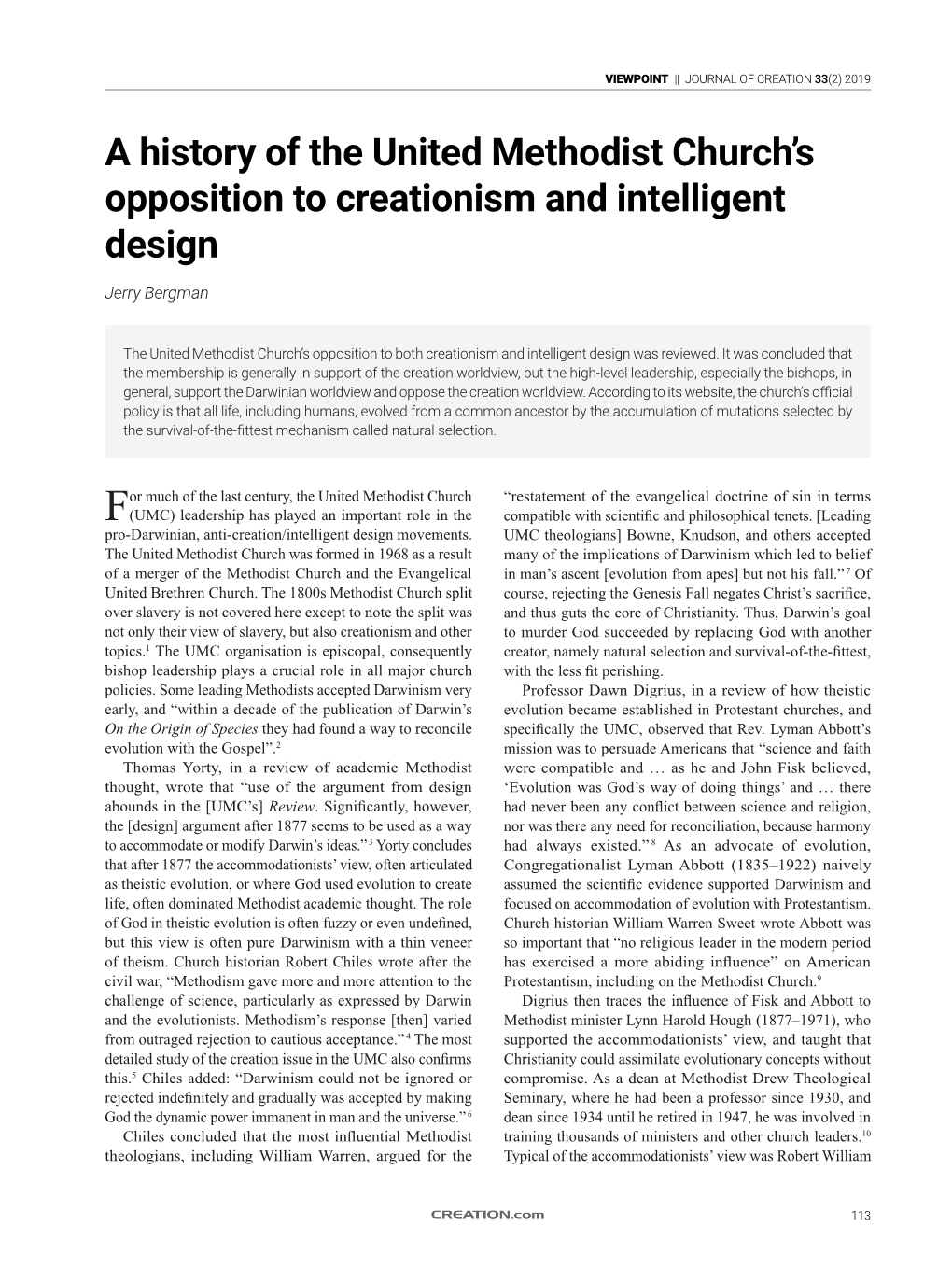 A History of the United Methodist Church's Opposition to Creationism and Intelligent Design