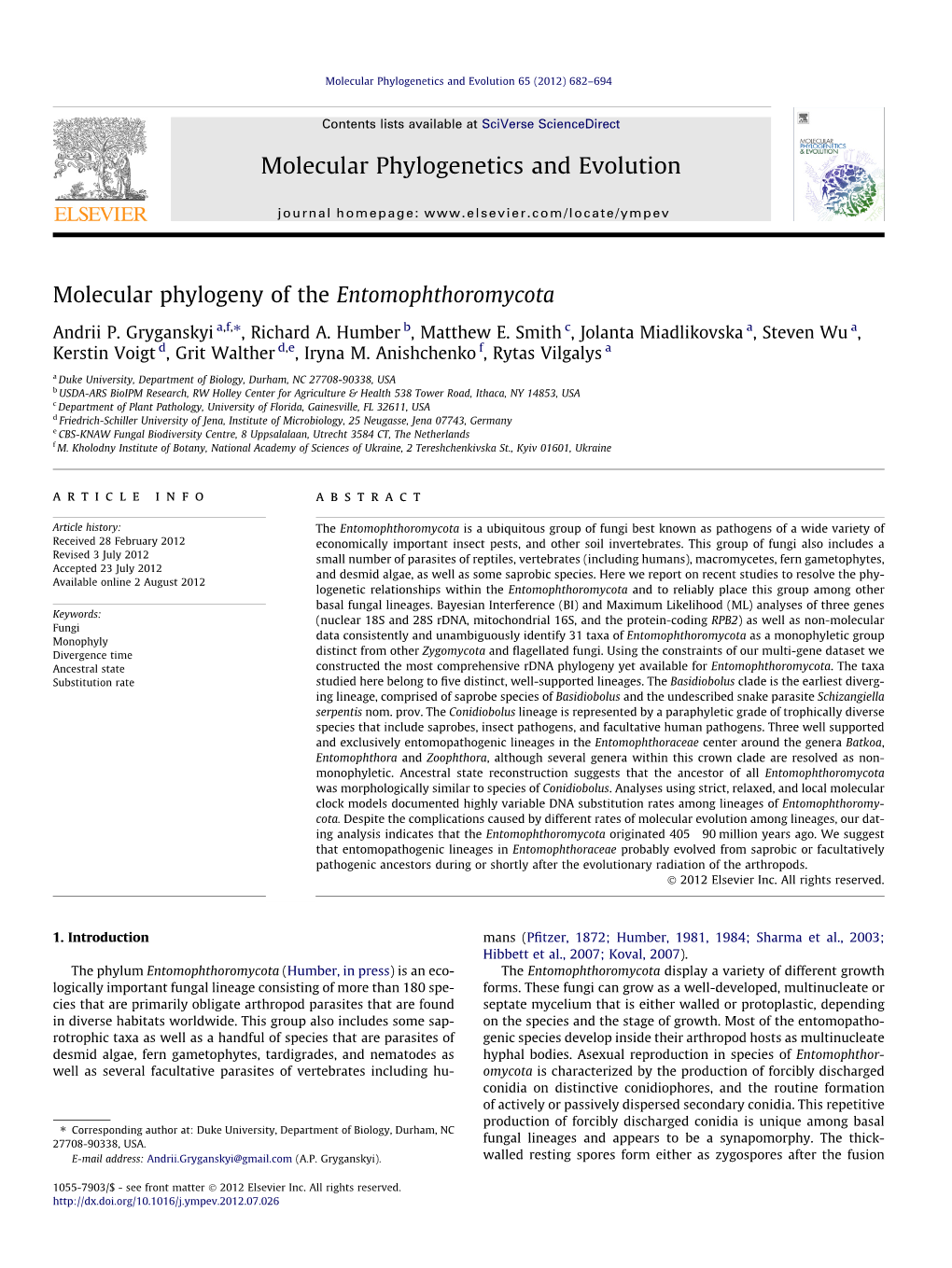 Molecular Phylogeny of the Entomophthoromycota ⇑ Andrii P