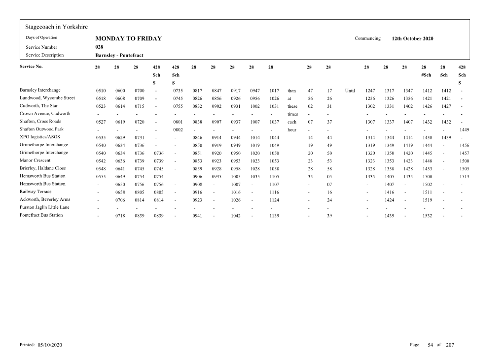 MONDAY to FRIDAY Stagecoach in Yorkshire