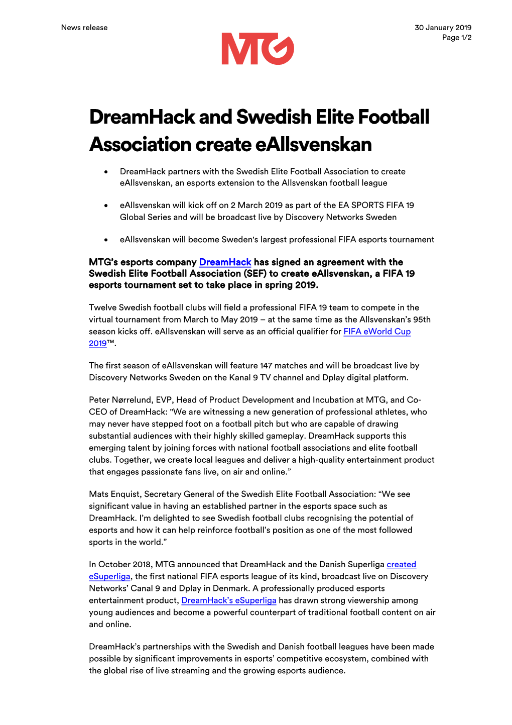 Dreamhack and Swedish Elite Football Association Create Eallsvenskan