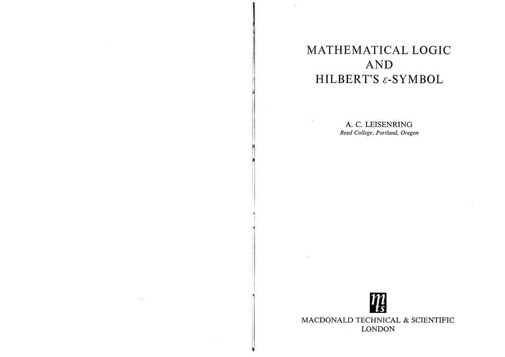 Ii MATHEMATICAL LOGIC HILBERT's [-SYMBOL