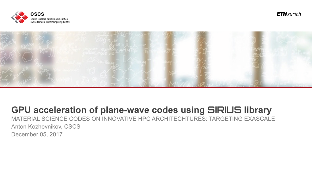 GPU Acceleration of Plane-Wave Codes Using SIRIUS Library