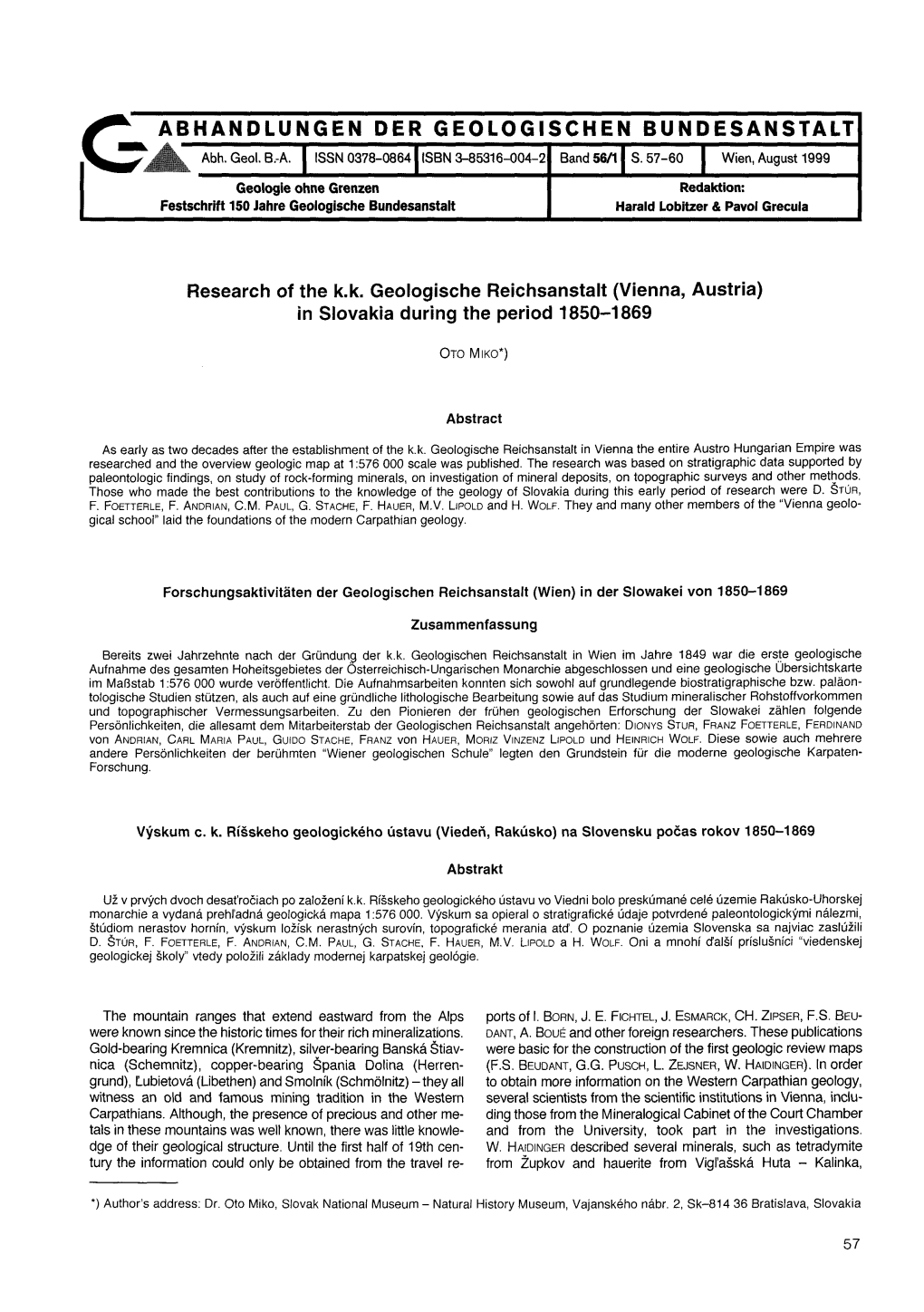 G, Abhandlungen Der Geologischen Bundesanstalt