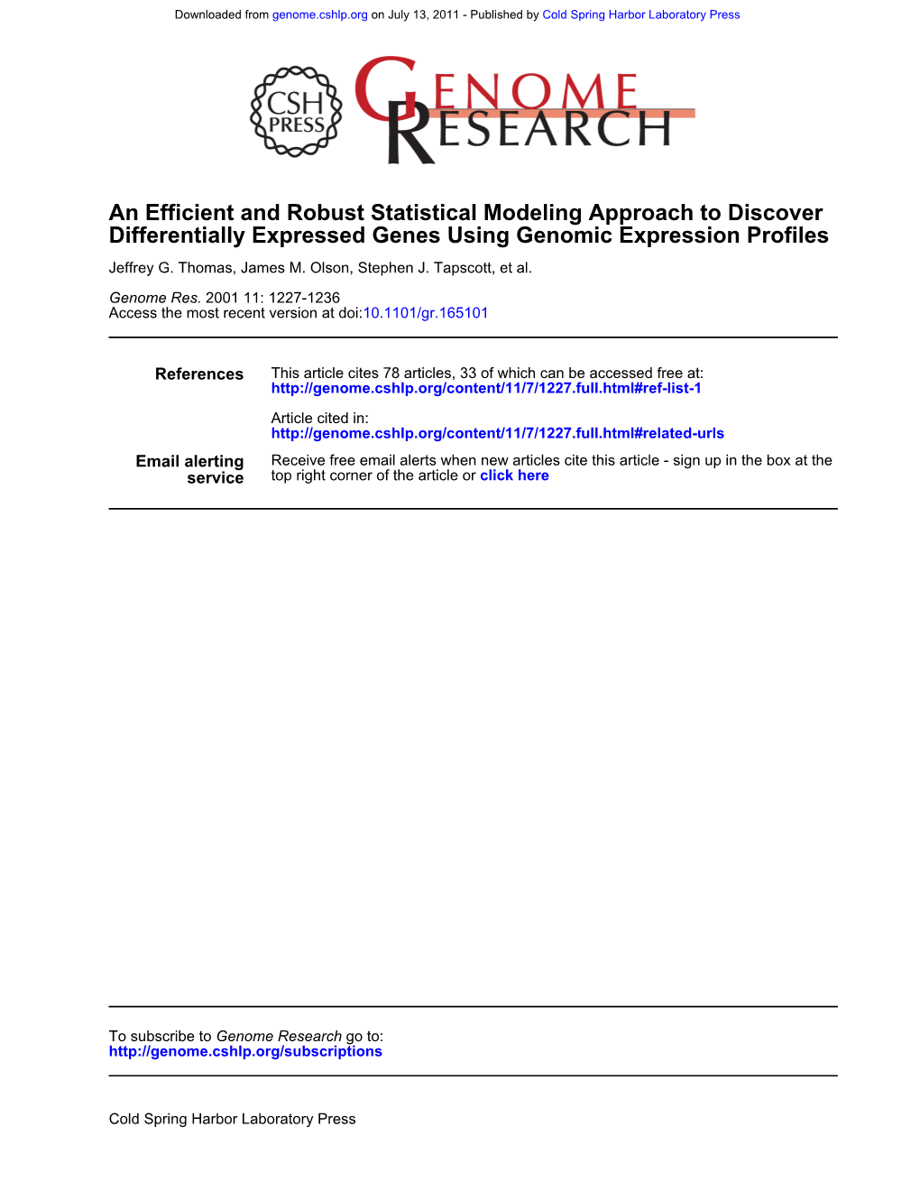 Differentially Expressed Genes Using Genomic Expression Profiles An