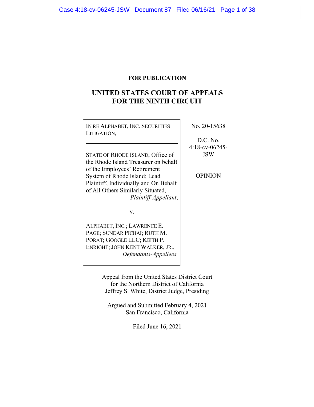 In Re Alphabet, Inc. Securities Litigation 18-CV-06245-Opinion