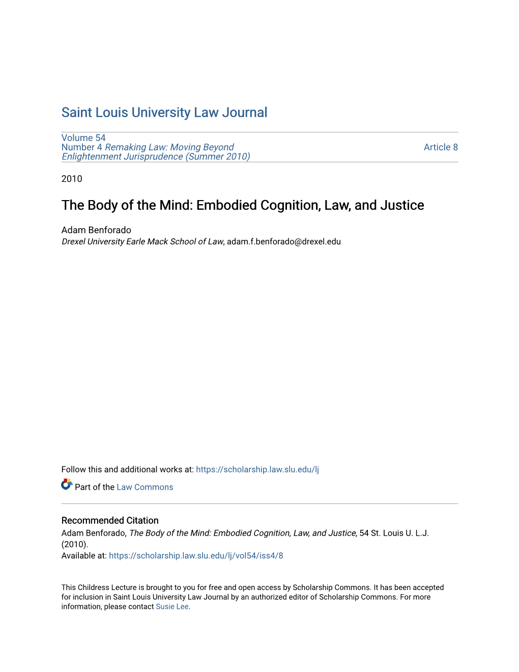 Embodied Cognition, Law, and Justice