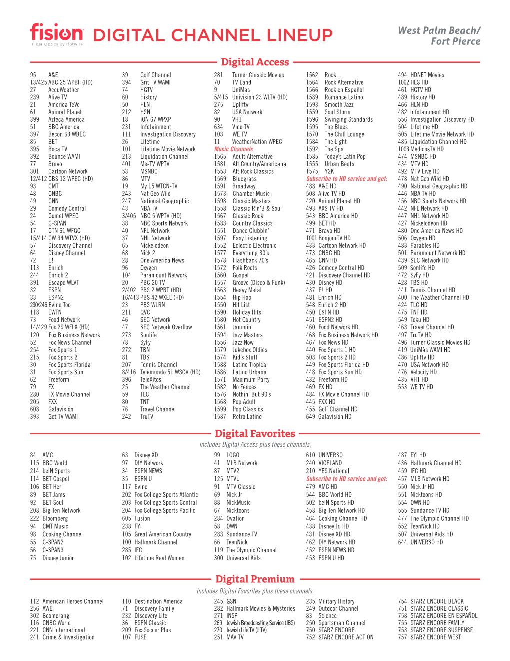 DIGITAL CHANNEL LINEUP Fort Pierce