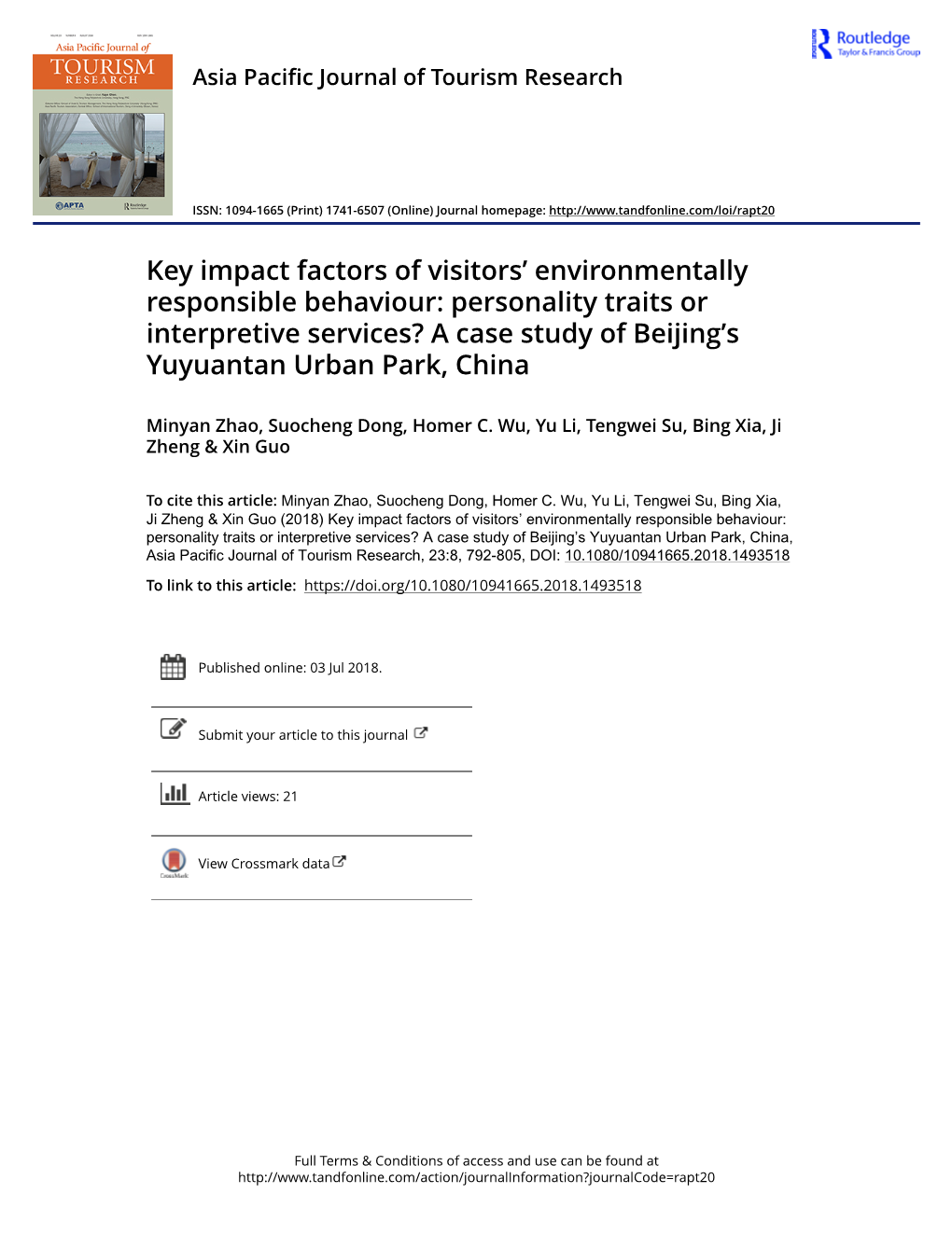 Personality Traits Or Interpretive Services? a Case Study of Beijing’S Yuyuantan Urban Park, China