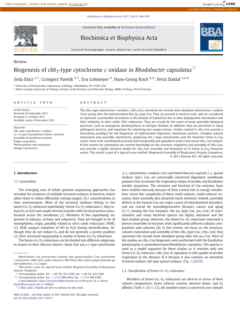 Biochimica Et Biophysica Acta 1817 (2012) 898–910