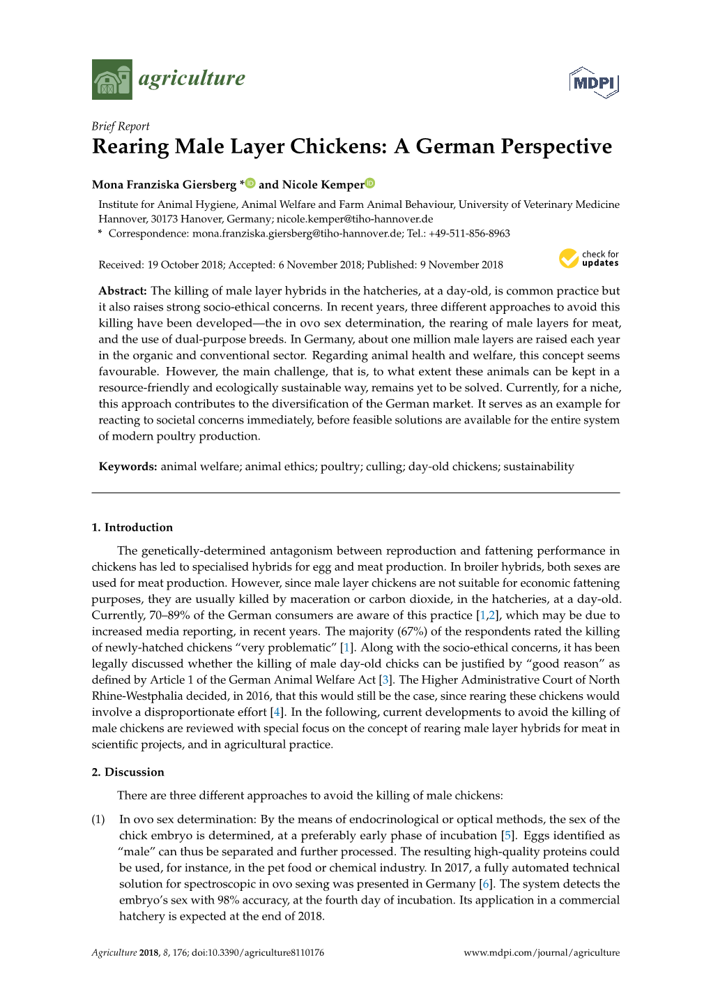 Rearing Male Layer Chickens: a German Perspective