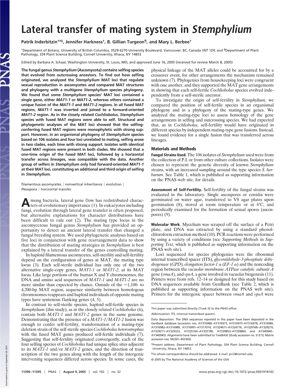 Lateral Transfer of Mating System in Stemphylium