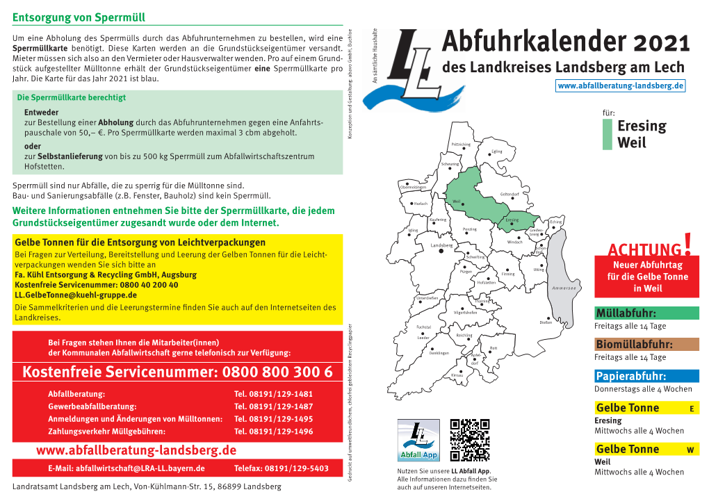 Abfuhrkalender Für Eresing Und Weil Für Das Jahr