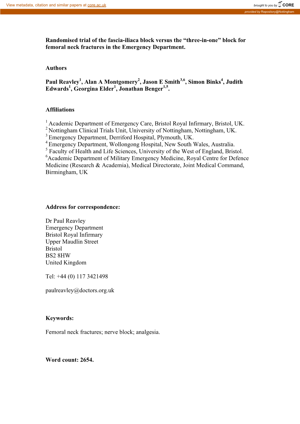 Randomised Trial of the Fascia-Iliaca Block Versus the “Three-In-One” Block for Femoral Neck Fractures in the Emergency Department