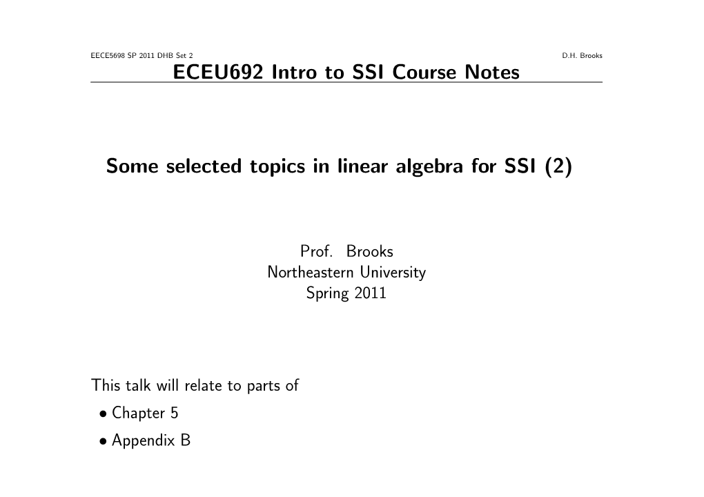 ECEU692 Intro to SSI Course Notes Some Selected Topics in Linear