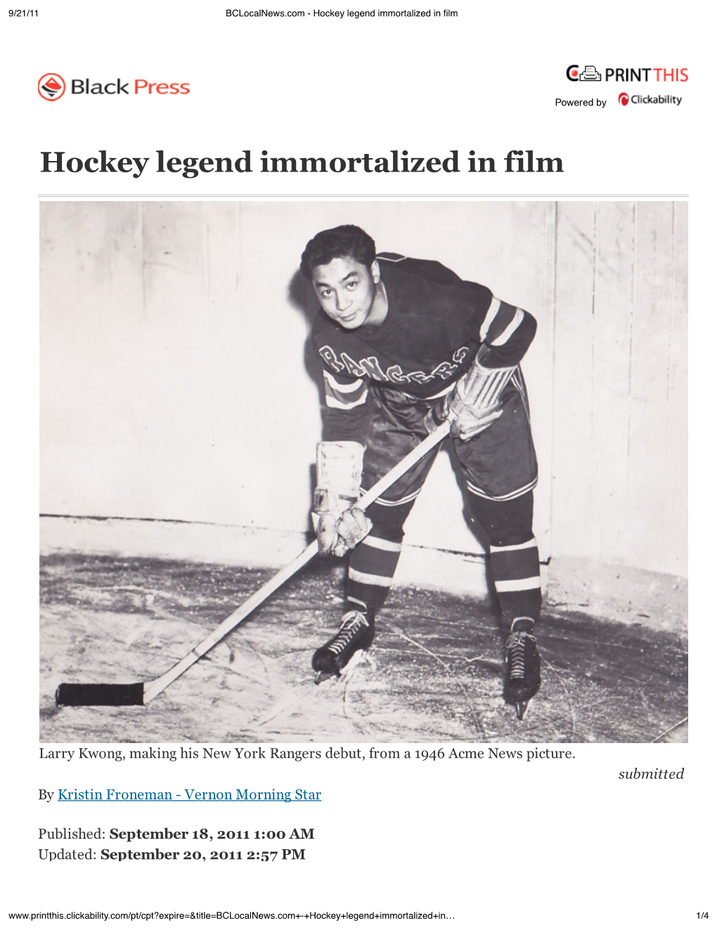 Hockey Legend Immortalized in Film