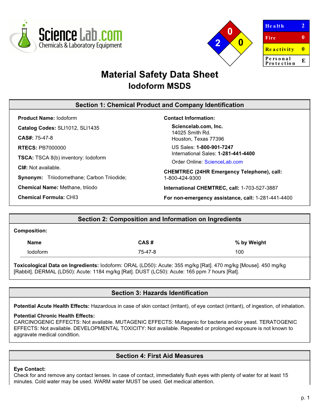 Iodoform MSDS