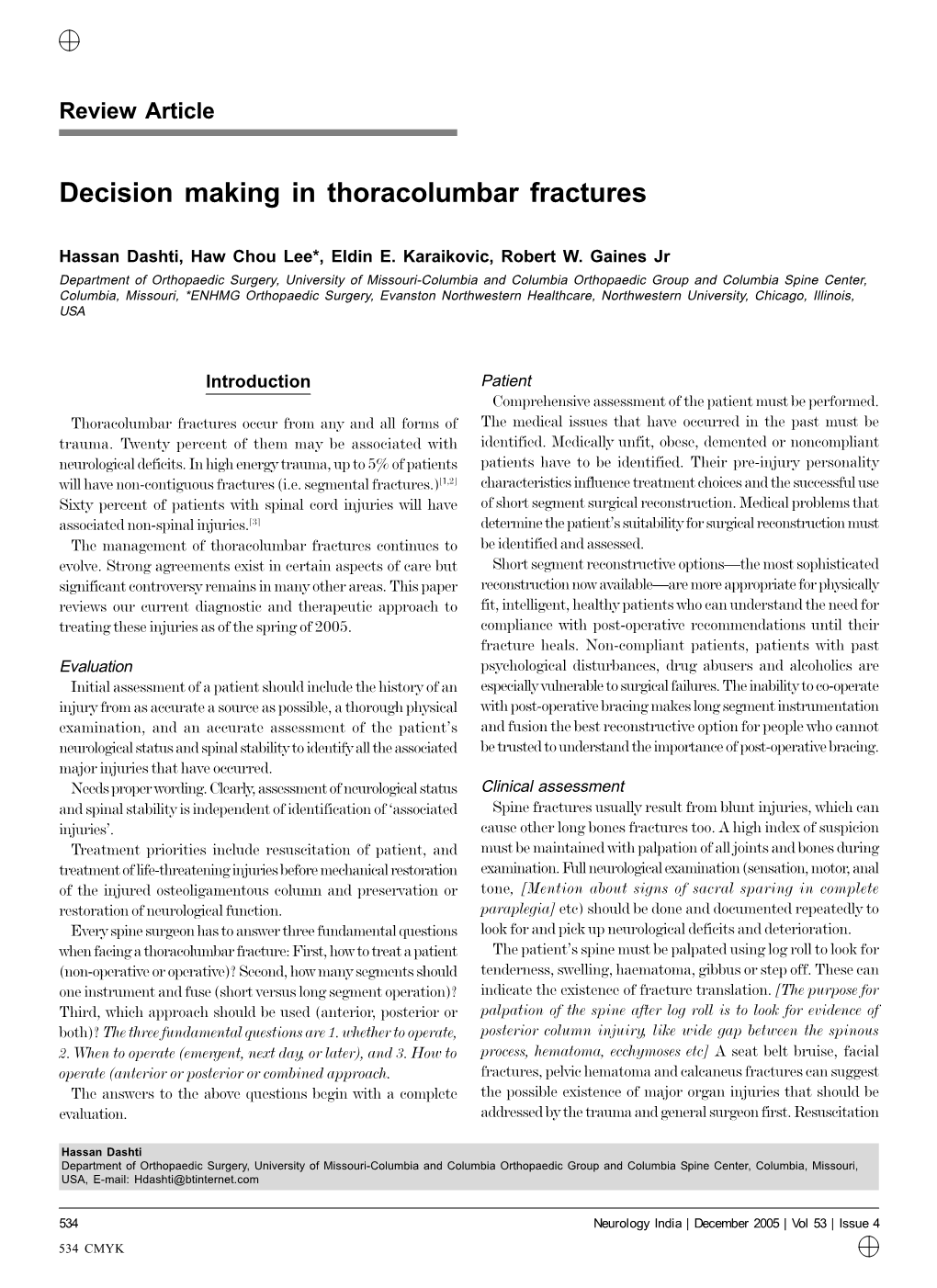 Decision Making in Thoracolumbar Fractures