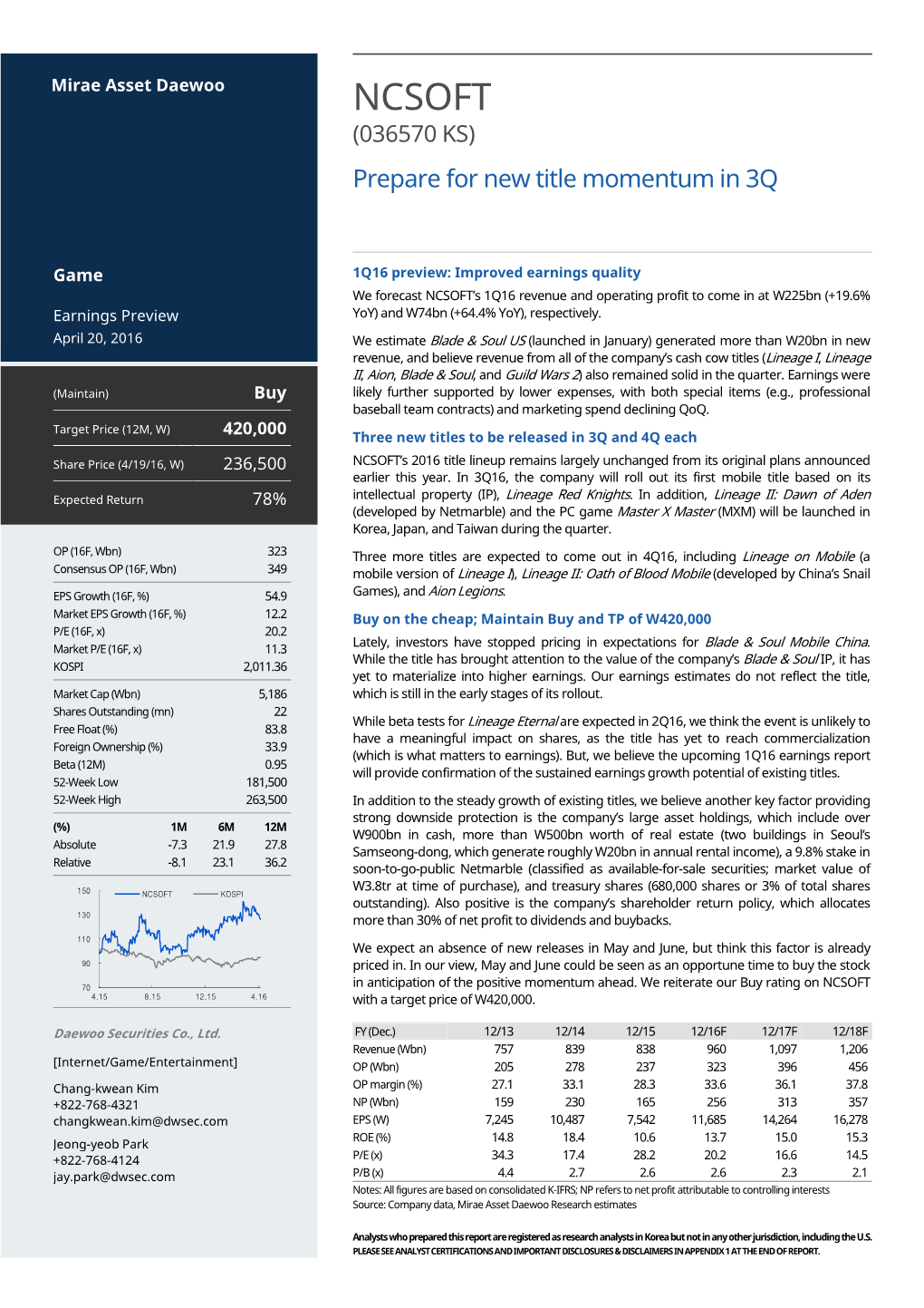 NCSOFT (036570 KS ) Prepare for New Title Momentum in 3Q