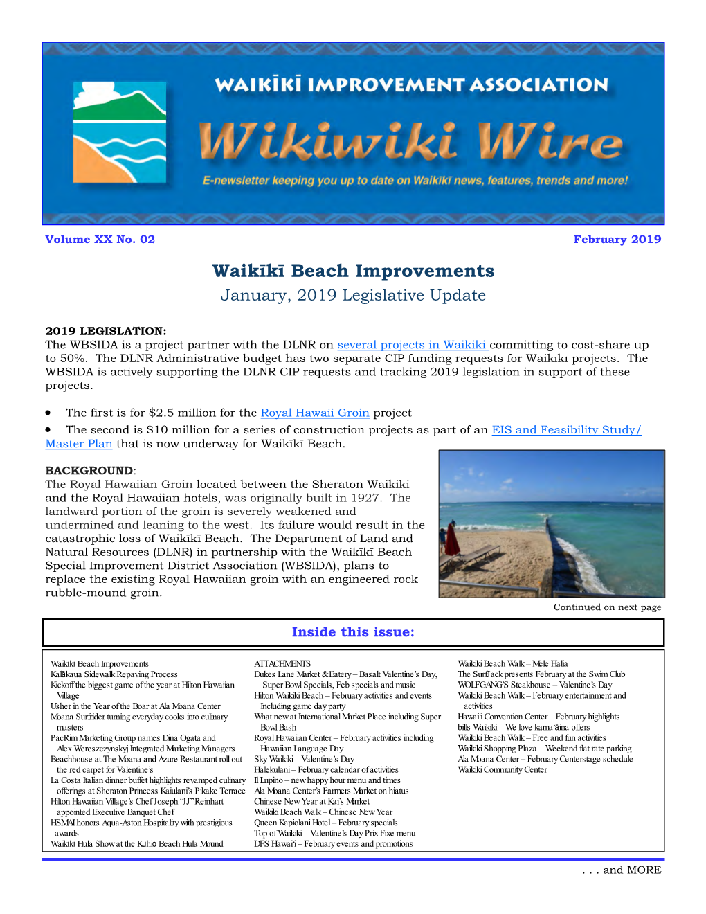 Waikīkī Beach Improvements January, 2019 Legislative Update